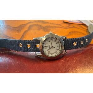 Women's 30mm Silver Tone Kessaris Watch, Denim Strap